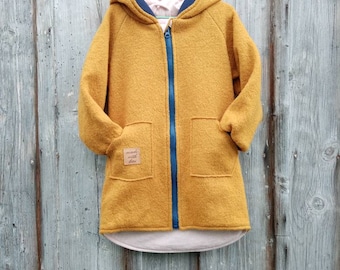 Walkmantel /Wollwalkjacke Senfgelb für Kinder mit Baumwoll Futter. Gr : 110-116. Sofort lieferbar!