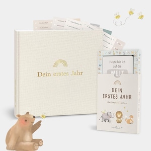 Babytagebuch + Meilensteinkarten Leinen