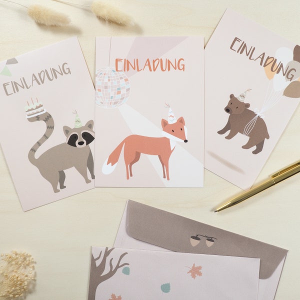 Invitation card set for children's birthday - forest