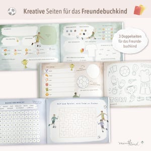 May include: A set of three double-sided pages for a friend's book, featuring activities and games related to football. The pages include a word search, a maze, and a drawing section with football-themed images.