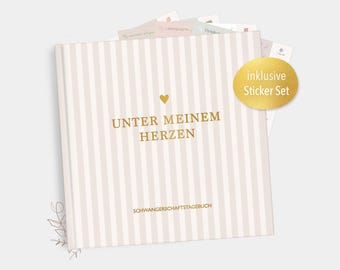 Schwangerschaftstagebuch zum Ausfüllen Streifen – Erinnerungsbuch & Ratgeber für werdende Mamas – 112 Seiten – Hardcover inkl. Sticker