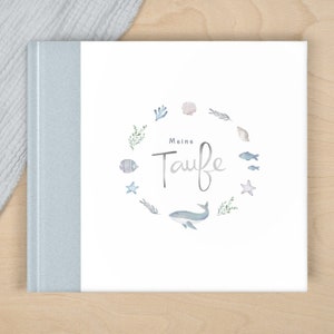 Baptism Guest Book – Blue Whale Motif | "My Baptism" Memory Album with Silver Embossing & Linen | 72 Pages to Fill Out