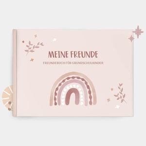 Freundebuch Grundschule Boho – Regenbogen Design in Mint oder Rosa | Einschulung Geschenk | 96 Seiten | DIN A5 Querformat