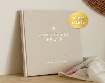 Schwangerschaftstagebuch zum Ausfüllen – Erinnerungsbuch & Ratgeber für werdende Mamas – 112 Seiten – Leinen Hardcover inkl. Sticker