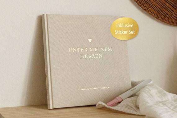 Schwangerschaftstagebuch zum Ausfüllen – Erinnerungsbuch & Ratgeber für werdende Mamas – 112 Seiten – Leinen Hardcover inkl. Sticker