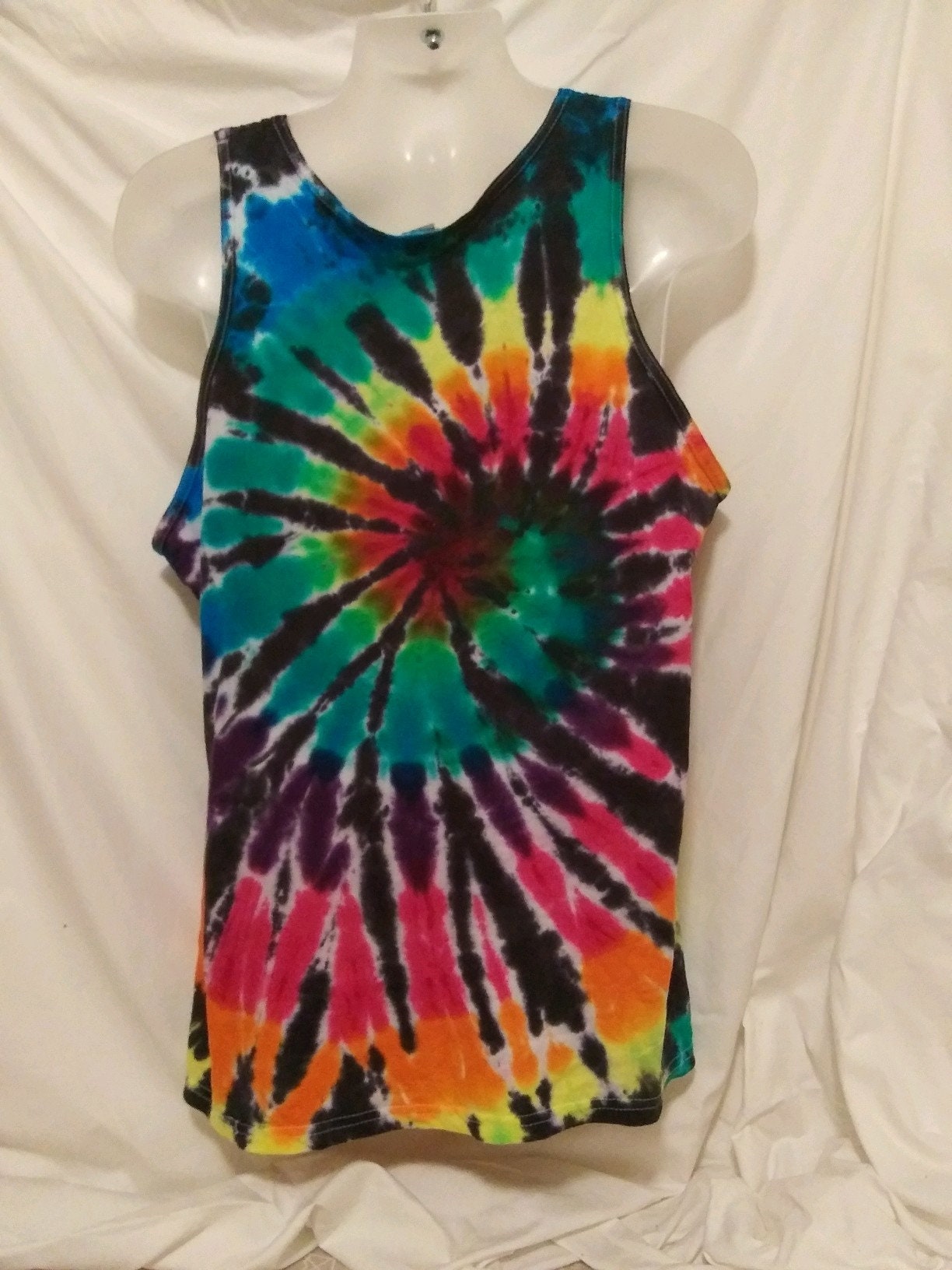 TIE DYE RAINBOW Tank Top Large unisex 100% Cotton Material | Etsy