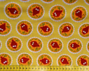 Owls, Aunt Ema, cotton fabric, yellow, orange, red, 0.5 meters