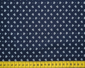 Baumwollstoff dunkelblau mit weißen Blümchen, Trachtenstoff, 0,5 Meter