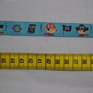 Webband, Borte, Schatzkarte, Steuerrad, Fahne, Kinder, Piratenjungs, mittelblau, 1 Meter