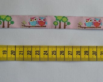 ribbon, bristle, children, owl couple, trees, pink, green, 1 meter