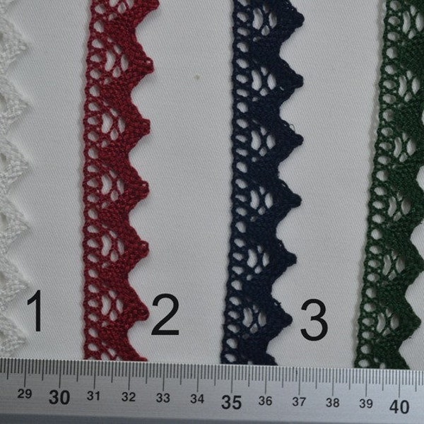 Klöppelspitze, Baumwolle, 1,8 cm breit, 4 Farben, 1 Meter