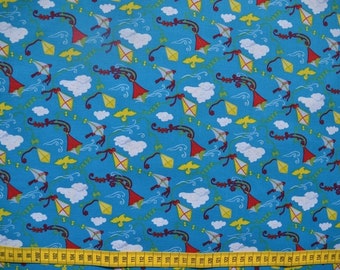 Aunt Ema, original, cotton fabric, children, flying kite, blue, white, colorful, 0.5 meters