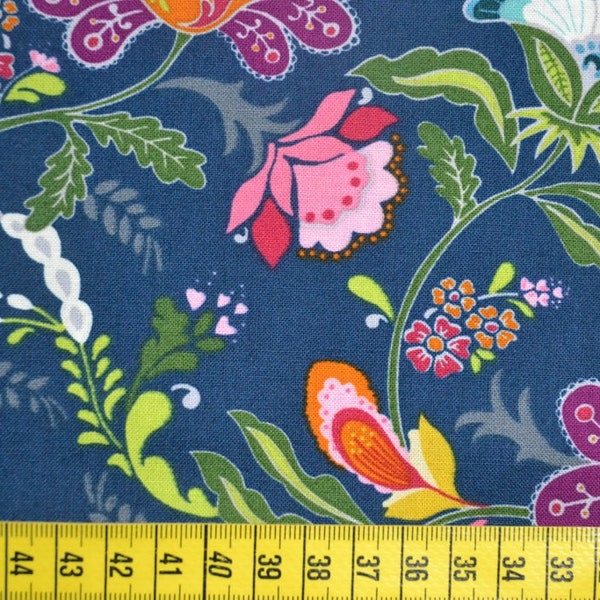 Baumwollstoff,Patchworkstoff,Blumenranken,blau