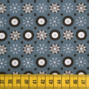 Jersey, cotton jersey, pigeon blue, black and white ornaments, 0.5 meters