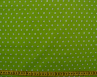 Cotton fabric, apple green, white stars 0.5 meter