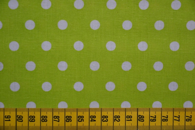 Cotton fabric, apple green, white dots, polka dots, 0.5 meter image 2
