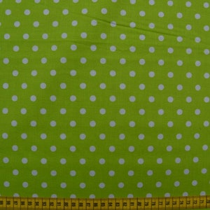 Cotton fabric, apple green, white dots, polka dots, 0.5 meter image 1