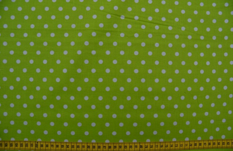 Cotton fabric, apple green, white dots, polka dots, 0.5 meter image 1