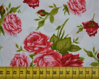 RISERVATO PER ANGELIKA Tessuto rosa, motivo rosa, tessuto patchwork, tessuto di cotone, bianco, rosa, rosso, verde, 0,5 metri