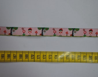 ribbon, bristle, children, Little Red Riding Hood with wolf, trees, pink, green, 1 meter