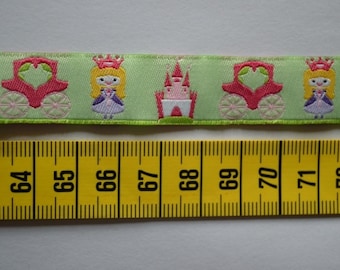 Webband, Borte, Prinzessin, Kutsche, Schloss, mint, pink, 1 Meter