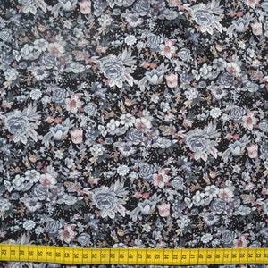 patchwork fabric, cotton fabric, stray flowers, roses, black, grey, pink, 0.5 meters image 2