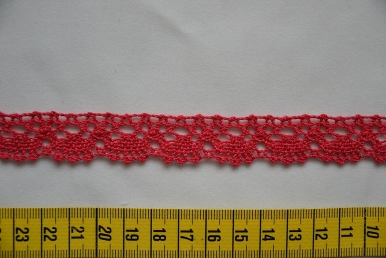 Bobbin lace, cotton, cotton lace, pink, 1.8 cm wide, 1 meter image 1