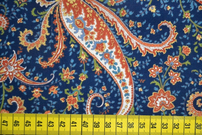 Baumwollstoff, Patchworkstoff, Paisleyranken, blau, 0,5 Meter Bild 1