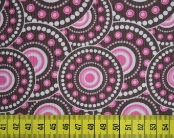 Cord fabric, circular ornaments, dark brown, pink, pink, 0.5 meters