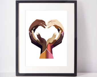 Unity in Diversity Art Print: Hands Forming Heart (Digital Download)