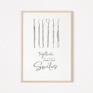 Dental Tools Line Art, Dentist Gift, Orthodontist Dentist Office Decor, Dental Hygienist, Dental Assistant, Tooth Print, Dental Student
