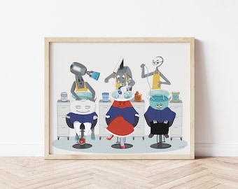 Cartoon Zähne Zahnarztpraxis Kunstdruck: Pädiatrische Denim Dekor (Digitaler Download)