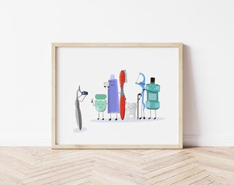 Dental Family Portrait Art Print: Whimsical Tooth & Dentist Office Decor (Digital Download)