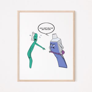 Lustige Zahnarztpraxis Kunst | Zahnpastapresse Cartoon | Pinsel Paste Print | Lustiger Humor | Zahnarzt Dekor | Digitaler Download | Hygieniker Geschenk