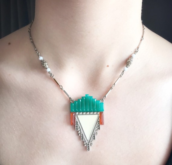 Vintage Art Deco Inspired Necklace | Vintage Stat… - image 1