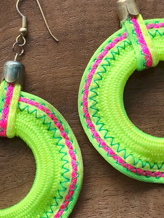 Vintage Neon 80s Style Big Drop Earrings | Vintag… - image 3