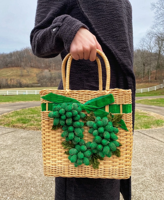 Vintage Straw Green Handbag | Vintage Kitschy Summ