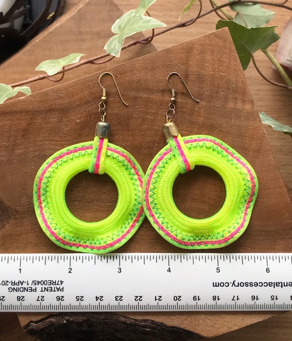 Vintage Neon 80s Style Big Drop Earrings | Vintag… - image 2