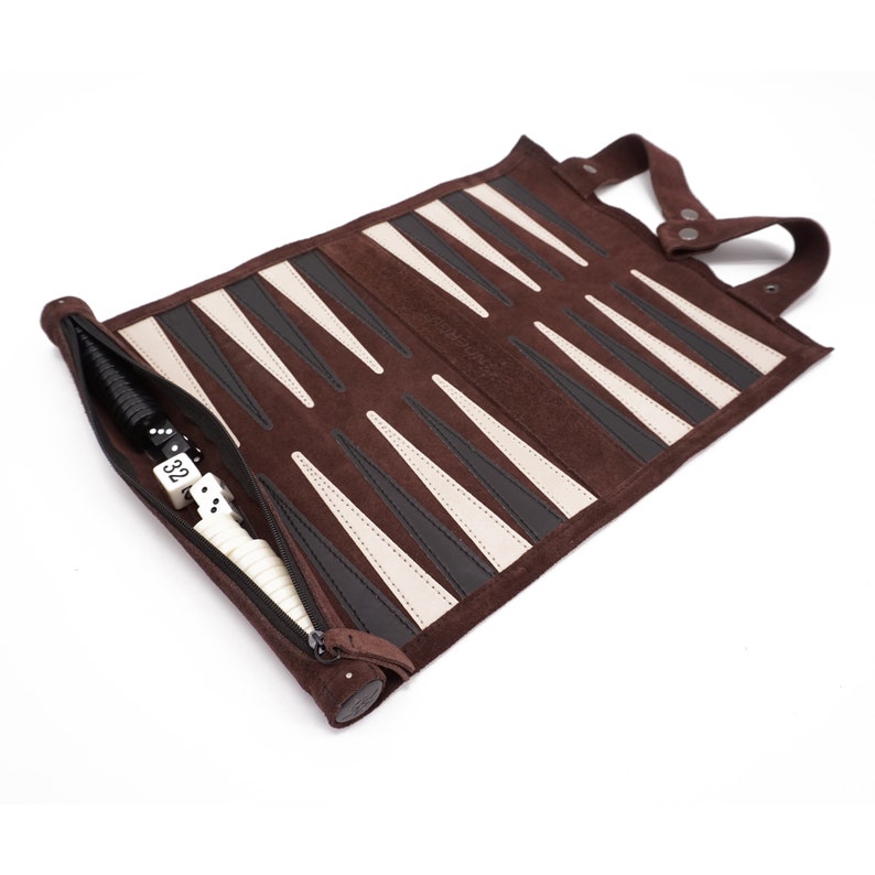 Travel Backgammon Set genuine leather image 3