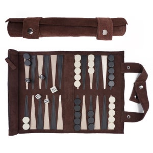 SONDERGUT backgammon da viaggio in vera pelle (colore: moka)