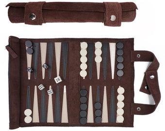 SPECIAL GUT backgammon de viaje cuero genuino (color: moca)