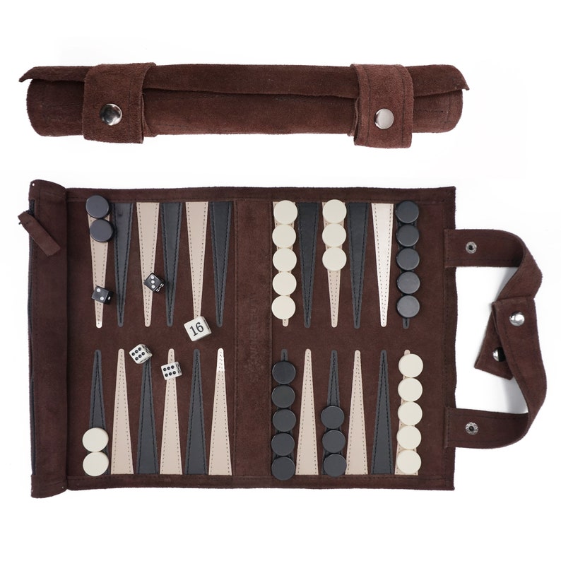 Travel Backgammon Set genuine leather image 1