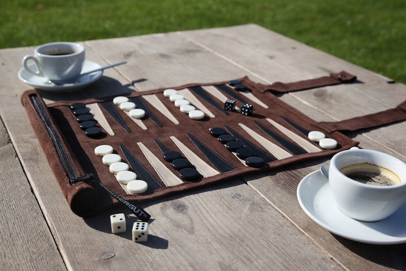 Travel Backgammon Set genuine leather Etsy