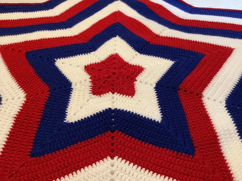 Beautiful Patriotic Star Hand Crocheted Afghan Etsy