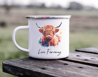 Highland Cow Mug, Camping Mug, Rainbow Highland Cow, Flower, Mug, Love Farming Mug, Coffee Mug