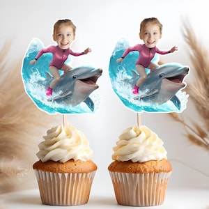 Surfer Face Cupcake Toppers, Beach Party Decor, Surf Theme Printable Cake Toppers, Custom Surfing Cupcake Decorations, Summer Party Decor