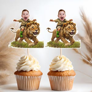 Safari Lion Custom Face Cupcake Toppers, Jungle Birthday Decor, Wild One Party, Animal Theme, Printable Cake Topper