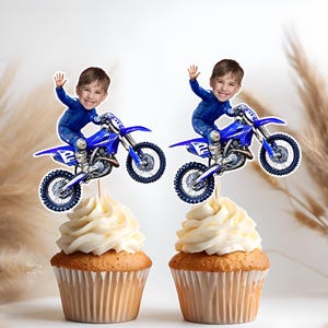 Dirt Bike Face Cupcake Toppers Custom, Motocross Birthday Decor, MX Party, Off-Road Theme, Printable Cake Topper