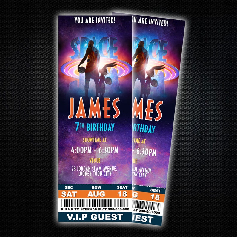 Space Jam 2 Movie Ticket Invitation Space Jam Birthday Etsy
