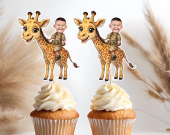 Decorazioni per cupcake personalizzate a forma di giraffa safari, decorazioni stampabili per feste nella giungla, compleanno di Wild One, tema animali, decorazioni per torte personalizzate